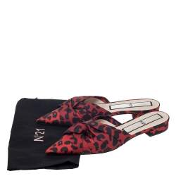 Pre Owned N21 Red/Black Leopard Print Satin Knot Flat Mules Size 40