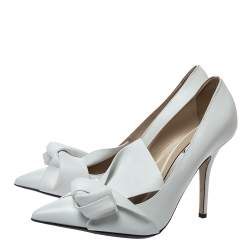 Pre Owned N21 White Leather Knot Pointed Toe Pumps Size 42
