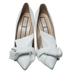 Pre Owned N21 White Leather Knot Pointed Toe Pumps Size 42