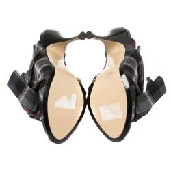 Pre Owned N°21 Grey Check Fabric Bow Mules Sandals Size 40