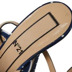 Pre Owned N21 Blue/White Knotted Polka Dot Fabric Gingham Ankle Wrap Peep Toe Sandals Size 36