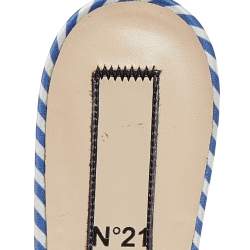 Pre Owned Nº21 Blue/White Satin Knot Flat Slides Size 39