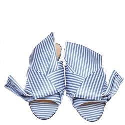 Pre Owned Nº21 Blue/White Satin Knot Flat Slides Size 39