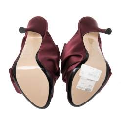 Pre Owned Nº21 Burgundy Satin Raso Knot Peep Toe Mules Size 39