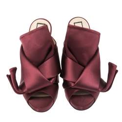 Pre Owned Nº21 Burgundy Satin Raso Knot Peep Toe Mules Size 39
