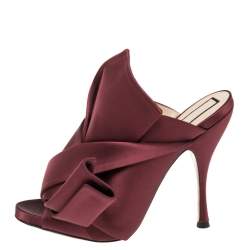 Pre Owned Nº21 Burgundy Satin Raso Knot Peep Toe Mules Size 39