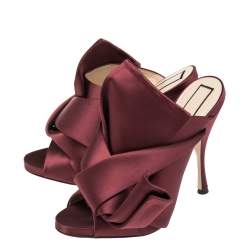 Pre Owned Nº21 Burgundy Satin Raso Knot Peep Toe Mules Size 39
