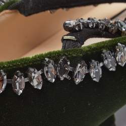 Pre Owned N21 Dark Green Velvet Crystal Embellished T-Bar Ballet Flats Size 36