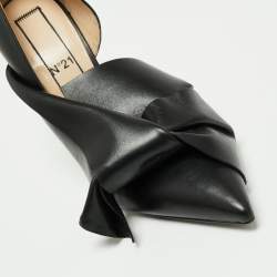 Pre Owned N21 Black Leather Knot D'orsay Pointed Toe Pumps Size 38.5