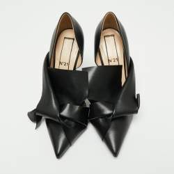 Pre Owned N21 Black Leather Knot D'orsay Pointed Toe Pumps Size 38.5