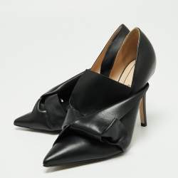 Pre Owned N21 Black Leather Knot D'orsay Pointed Toe Pumps Size 38.5