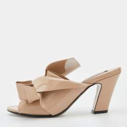 N21 Beige Patent Leather Raso Knot Block Heel Mules Size 38