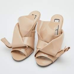 N21 Beige Patent Leather Raso Knot Block Heel Mules Size 38
