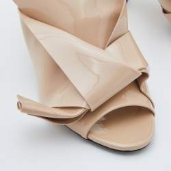 N21 Beige Patent Leather Raso Knot Block Heel Mules Size 38