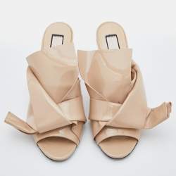 N21 Beige Patent Leather Raso Knot Block Heel Mules Size 38