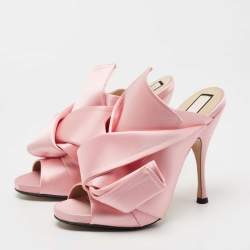 Pre Owned Nº21 Pink Satin Raso Knotted Mules Size 39.5