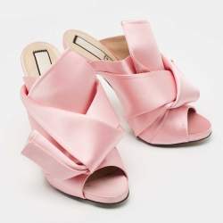Pre Owned Nº21 Pink Satin Raso Knotted Mules Size 39.5