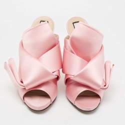 Pre Owned Nº21 Pink Satin Raso Knotted Mules Size 39.5