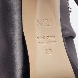 Nº21 Grey Knotted Satin Crystal Embellished Mules Size 40