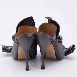 Nº21 Grey Knotted Satin Crystal Embellished Mules Size 40