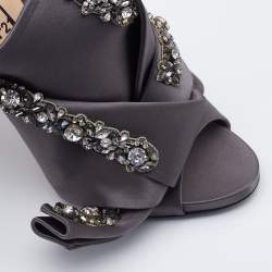 Nº21 Grey Knotted Satin Crystal Embellished Mules Size 40