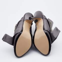 Nº21 Grey Knotted Satin Crystal Embellished Mules Size 40