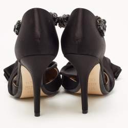 Pre Owned Nº21 Black Satin Crystal Embellished Ankle Strap Sandals Size 38.5