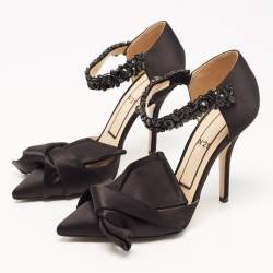 Pre Owned Nº21 Black Satin Crystal Embellished Ankle Strap Sandals Size 38.5