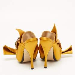 Pre Owned Nº21 Yellow Satin Crystal Knot Mules Size 38.5