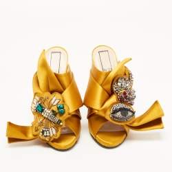 Pre Owned Nº21 Yellow Satin Crystal Knot Mules Size 38.5