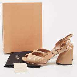N21 Beige Leather Ankle Strap Block Heel Sandals Size 40