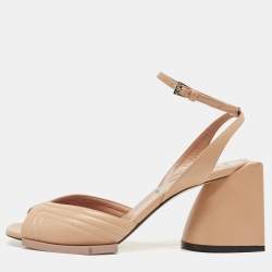 N21 Beige Leather Ankle Strap Block Heel Sandals Size 40