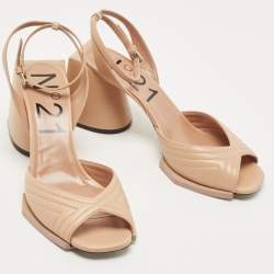 N21 Beige Leather Ankle Strap Block Heel Sandals Size 40