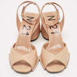 N21 Beige Leather Ankle Strap Block Heel Sandals Size 40