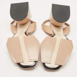 N21 Beige Leather Ankle Strap Block Heel Sandals Size 40