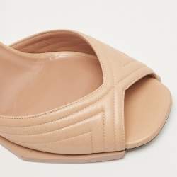 N21 Beige Leather Ankle Strap Block Heel Sandals Size 40