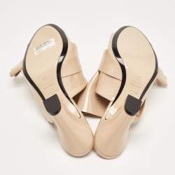 N21 Beige Patent Leather Raso Knot Block Heel Mules Size 38