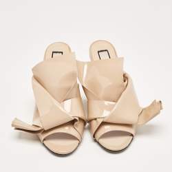 N21 Beige Patent Leather Raso Knot Block Heel Mules Size 38