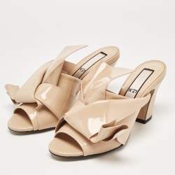 N21 Beige Patent Leather Raso Knot Block Heel Mules Size 38