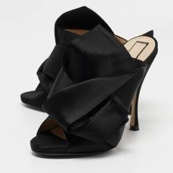 N21 Black Satin Knot  Pointed Toe Slide Sandals Size 38