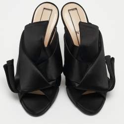 N21 Black Satin Knot  Pointed Toe Slide Sandals Size 38