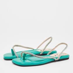 N21 Green Leather Crystal Embellished Slingback Sandals Size 38.5