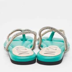 N21 Green Leather Crystal Embellished Slingback Sandals Size 38.5