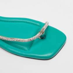 N21 Green Leather Crystal Embellished Slingback Sandals Size 38.5