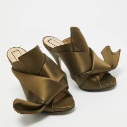 N21 Green Satin Raso Knot Mules Sandals Size 37