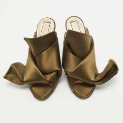 N21 Green Satin Raso Knot Mules Sandals Size 37