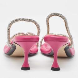 N21 Pink Leather Crystals Embellished Slingback Sandals Size 38