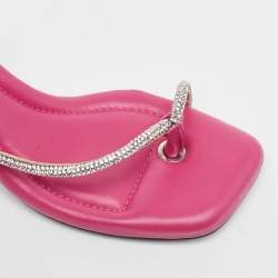 N21 Pink Leather Crystals Embellished Slingback Sandals Size 38