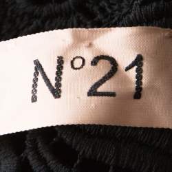 Pre Owned N21 Black Guipure Lace Pleated Ruffle Detail Long Sleeve Top S