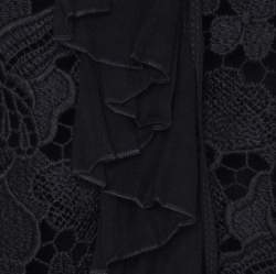 Pre Owned N21 Black Guipure Lace Pleated Ruffle Detail Long Sleeve Top S